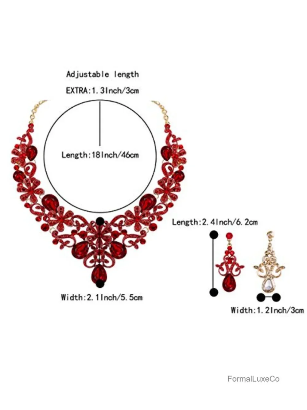 Crystal Floral Teardrop Necklace and Earring Jewelry Set for Wedding Prom